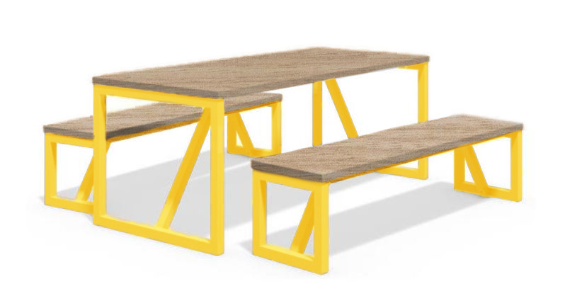 שולחן פיקניק עץ רגליים צהובות